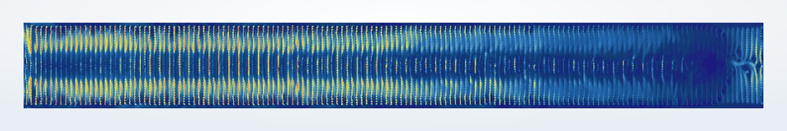 Conventional arrangement: velocity falls away along the length of the cell, so the far end is under-used.